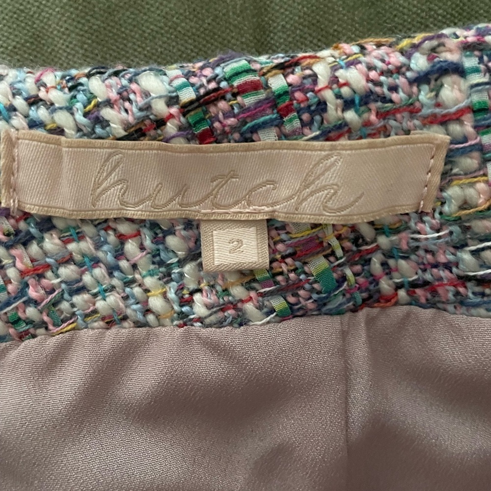 Anthropologie Hutch Pink Multicolor White Tweed Fringed Skirt, Size 2 - Picture 12 of 12